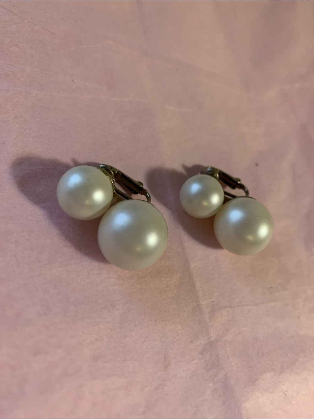 Vintage Double Pearl Clip-On Earrings in White Faux Pearl